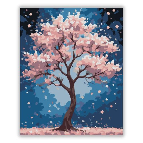 Rózsaszín lombkorona - számfestő készlet - Számfestő.hu - 60×70cm - Keretre feszítve