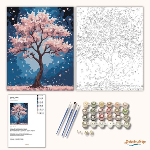 Rózsaszín lombkorona - számfestő készlet - Számfestő.hu - 80×100cm - Keretre feszítve