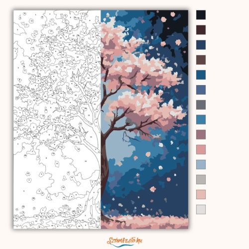 Rózsaszín lombkorona - számfestő készlet - Számfestő.hu - 40×50cm - Keretre feszítve