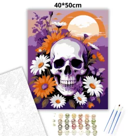 Margaréta koszorús koponya - számfestő készlet - Számfestő.hu - 40×50cm - Keret nélkül