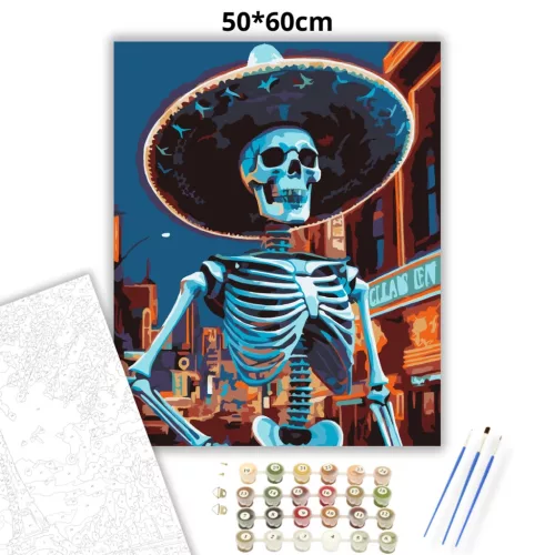 Neonvárosi csontváz - számfestő készlet - Számfestő.hu - 50×60cm - Keretre feszítve