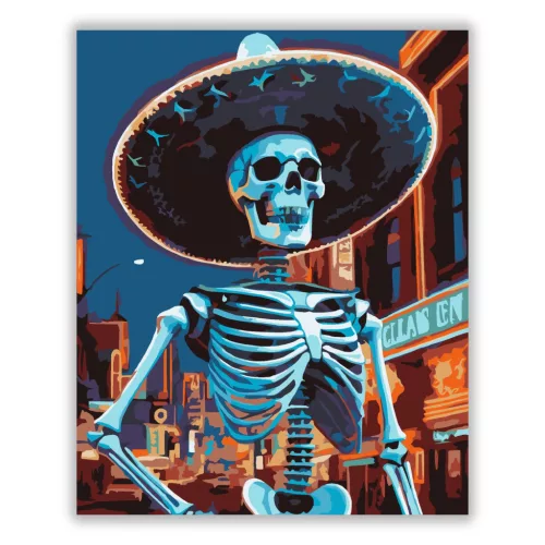 Neonvárosi csontváz - számfestő készlet - Számfestő.hu - 50×60cm - Keretre feszítve
