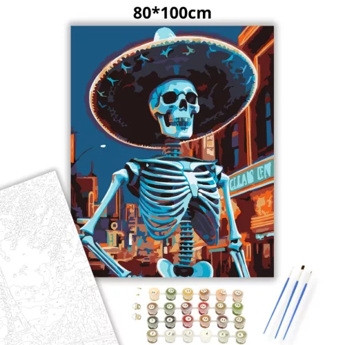 Neonvárosi csontváz - számfestő készlet - Számfestő.hu - 80×100cm - Keretre feszítve