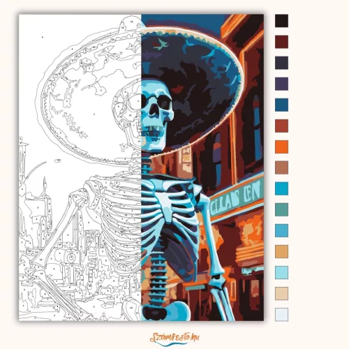 Neonvárosi csontváz - számfestő készlet - Számfestő.hu - 80×100cm - Keret nélkül