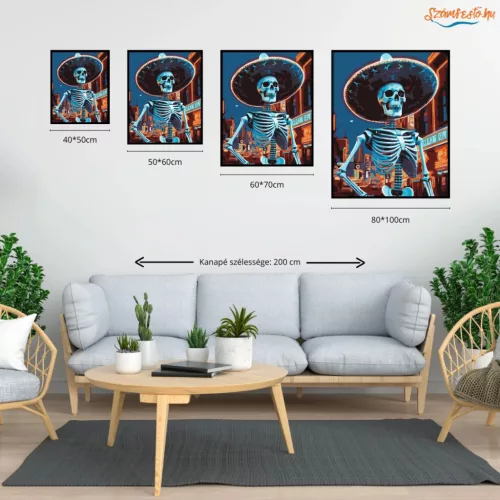 Neonvárosi csontváz - számfestő készlet - Számfestő.hu - 80×100cm - Keret nélkül