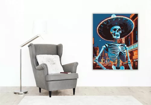 Neonvárosi csontváz - számfestő készlet - Számfestő.hu - 80×100cm - Keret nélkül