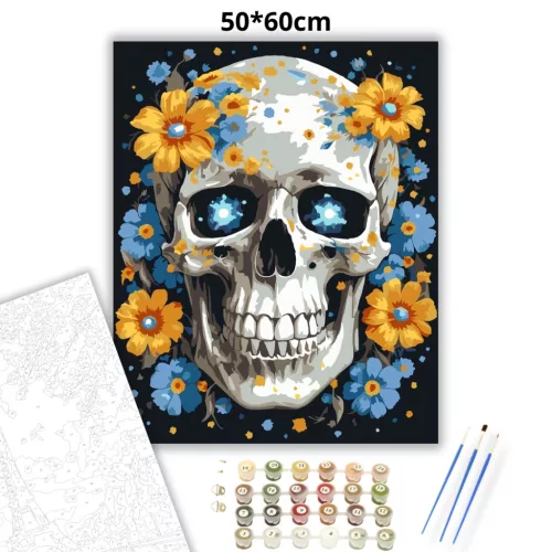 Csillagszemű koponya - számfestő készlet - Számfestő.hu - 50×60cm - Keretre feszítve