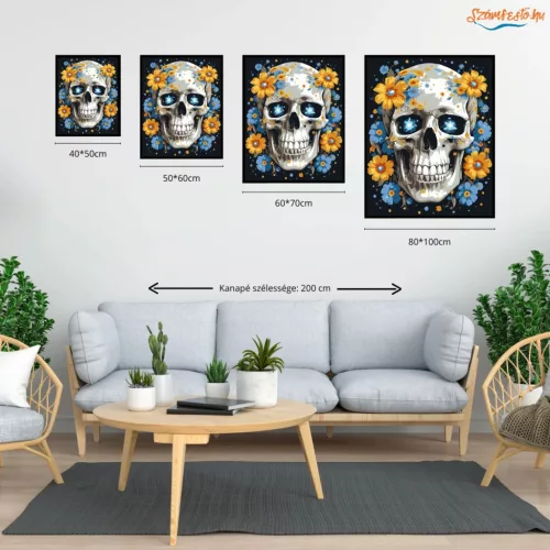 Csillagszemű koponya - számfestő készlet - Számfestő.hu - 80×100cm - Keretre feszítve