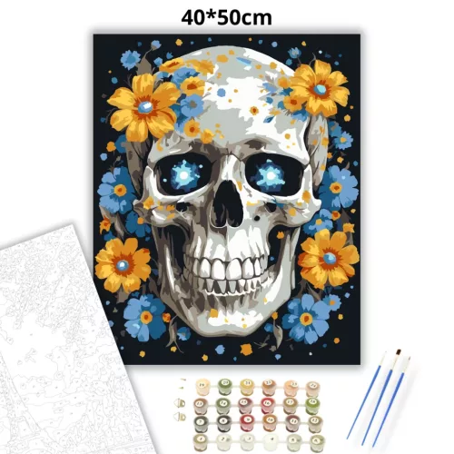 Csillagszemű koponya - számfestő készlet - Számfestő.hu - 40×50cm - Keretre feszítve
