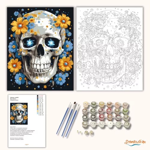 Csillagszemű koponya - számfestő készlet - Számfestő.hu - 40×50cm - Keretre feszítve