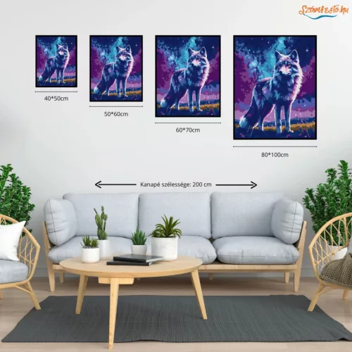 Misztikus farkas tekintete - számfestő készlet - Számfestő.hu - 50×60cm - Keretre feszítve