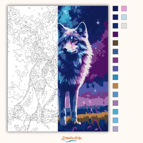 Misztikus farkas tekintete - számfestő készlet - Számfestő.hu - 80×100cm - Keret nélkül