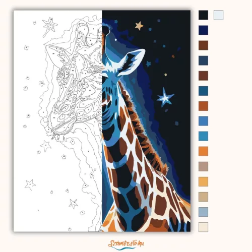 Csillagfényes zsiráf - számfestő készlet - Számfestő.hu - 50×60cm - Keret nélkül