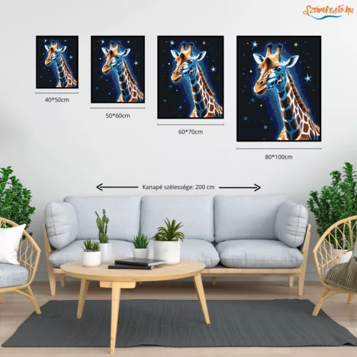Csillagfényes zsiráf - számfestő készlet - Számfestő.hu - 60×70cm - Keretre feszítve