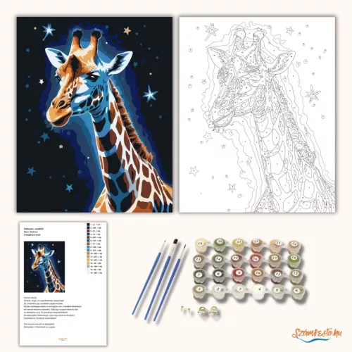 Csillagfényes zsiráf - számfestő készlet - Számfestő.hu - 80×100cm - Keretre feszítve