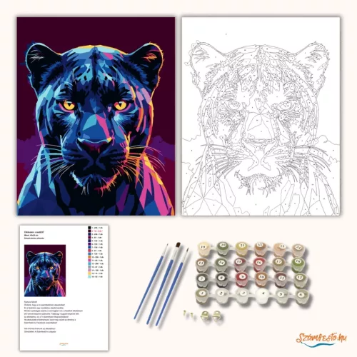 Átható párduc pillantás - számfestő készlet - Számfestő.hu - 50×60cm - Keretre feszítve