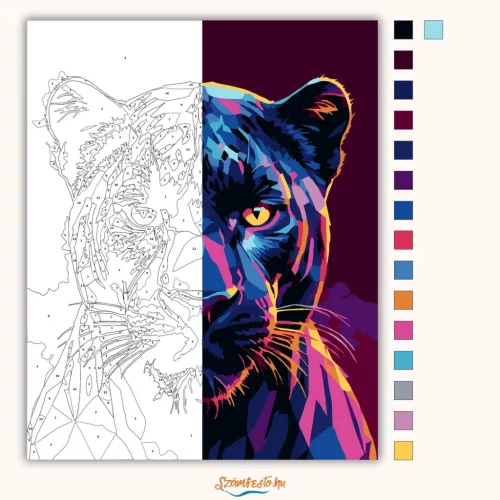 Átható párduc pillantás - számfestő készlet - Számfestő.hu - 50×60cm - Keretre feszítve