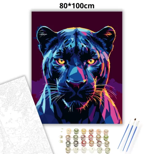 Átható párduc pillantás - számfestő készlet - Számfestő.hu - 80×100cm - Keret nélkül