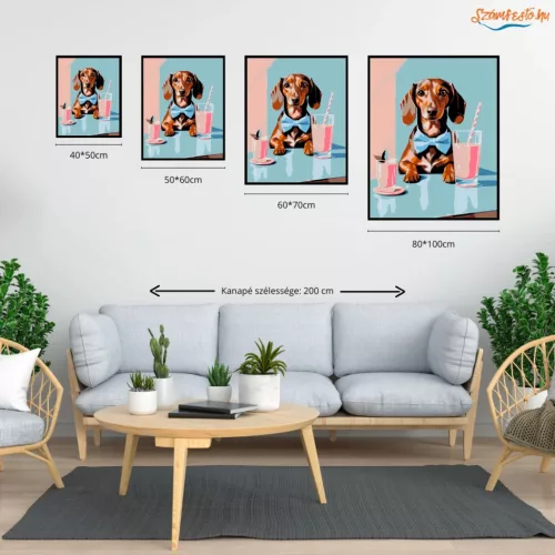 Csokornyakkendős tacskó - számfestő készlet - Számfestő.hu - 50×60cm - Keretre feszítve