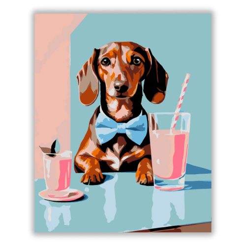 Csokornyakkendős tacskó - számfestő készlet - Számfestő.hu - 50×60cm - Keret nélkül