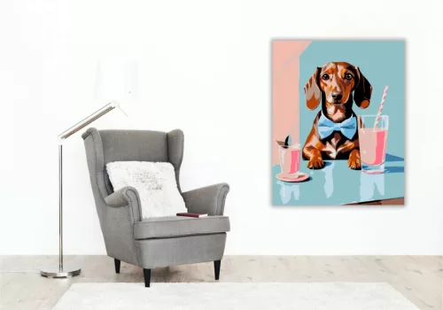 Csokornyakkendős tacskó - számfestő készlet - Számfestő.hu - 50×60cm - Keretre feszítve