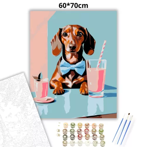 Csokornyakkendős tacskó - számfestő készlet - Számfestő.hu - 60×70cm - Keretre feszítve