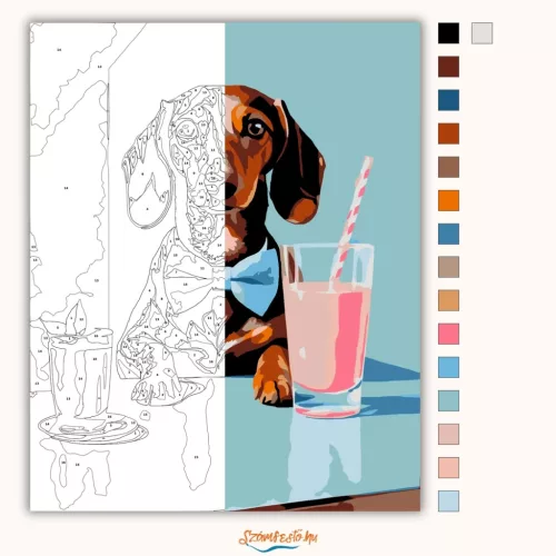 Csokornyakkendős tacskó - számfestő készlet - Számfestő.hu - 80×100cm - Keretre feszítve