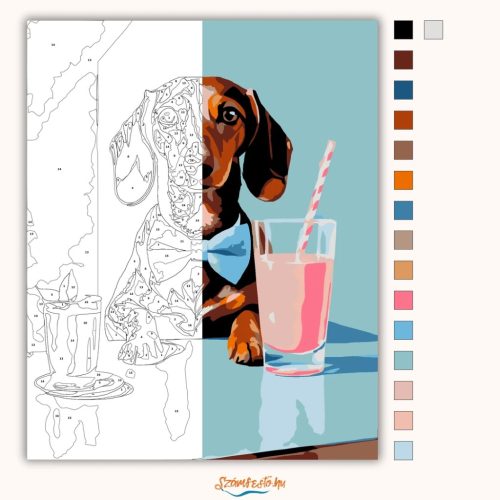 Csokornyakkendős tacskó - számfestő készlet - Számfestő.hu - 40×50cm - Keretre feszítve