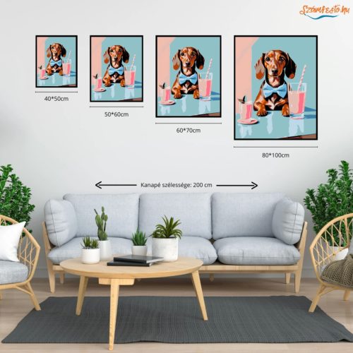 Csokornyakkendős tacskó - számfestő készlet - Számfestő.hu - 40×50cm - Keret nélkül