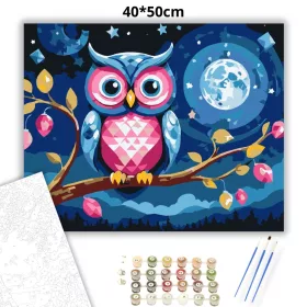 Csillagos éji bagoly - számfestő készlet - Számfestő.hu - 40×50cm - Keret nélkül