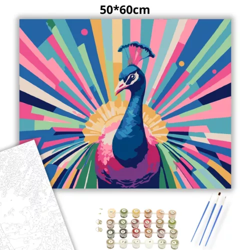 Pávatoll-korona - számfestő készlet - Számfestő.hu - 50×60cm - Keretre feszítve