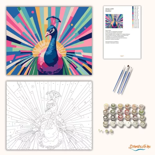 Pávatoll-korona - számfestő készlet - Számfestő.hu - 60×70cm - Keret nélkül