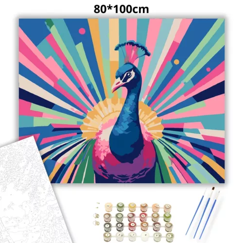 Pávatoll-korona - számfestő készlet - Számfestő.hu - 80×100cm - Keretre feszítve