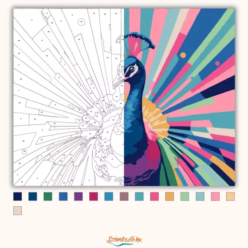 Pávatoll-korona - számfestő készlet - Számfestő.hu - 80×100cm - Keret nélkül