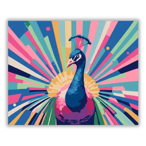 Pávatoll-korona - számfestő készlet - Számfestő.hu - 80×100cm - Keretre feszítve
