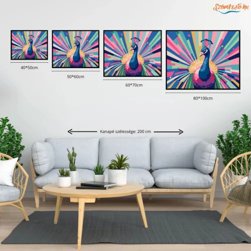 Pávatoll-korona - számfestő készlet - Számfestő.hu - 40×50cm - Keret nélkül