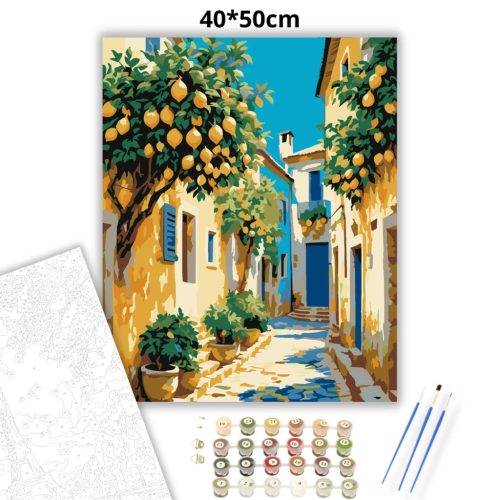 Napsütötte citromliget - számfestő készlet - Számfestő.hu - 40×50cm - Keretre feszítve