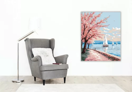 Tavaszi vitorlások a Balatonon - számfestő készlet - Számfestő.hu - 50×60cm - Keretre feszítve