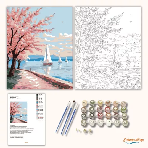 Tavaszi vitorlások a Balatonon - számfestő készlet - Számfestő.hu - 60×70cm - Keretre feszítve
