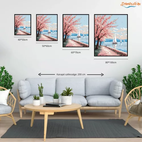 Tavaszi vitorlások a Balatonon - számfestő készlet - Számfestő.hu - 60×70cm - Keretre feszítve