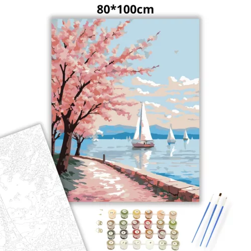 Tavaszi vitorlások a Balatonon - számfestő készlet - Számfestő.hu - 80×100cm - Keret nélkül