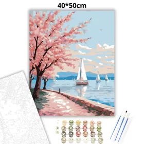 Tavaszi vitorlások a Balatonon - számfestő készlet - Számfestő.hu - 40×50cm - Keret nélkül