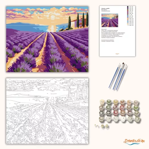 Levendulasorok ösvénye - számfestő készlet - Számfestő.hu - 40×50cm - Keretre feszítve