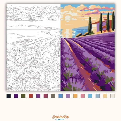 Levendulasorok ösvénye - számfestő készlet - Számfestő.hu - 40×50cm - Keretre feszítve