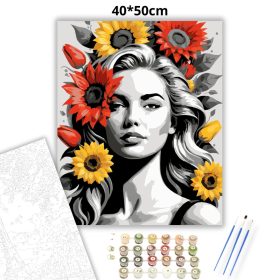 Napraforgós frizura - számfestő készlet - Számfestő.hu - 40×50cm - Keret nélkül
