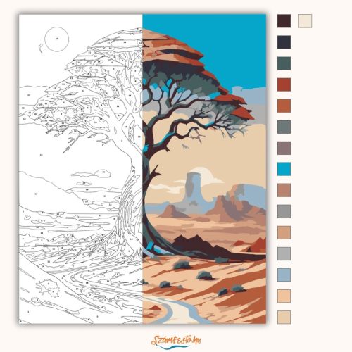 Tűző nap a sivatagban - számfestő készlet - Számfestő.hu - 60×70cm - Keretre feszítve