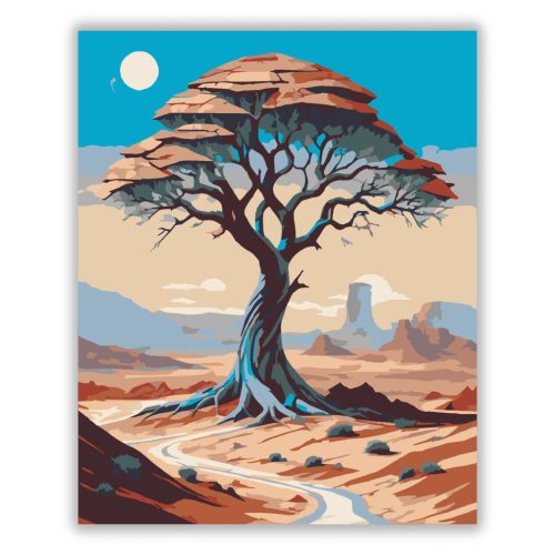 Tűző nap a sivatagban - számfestő készlet - Számfestő.hu - 40×50cm - Keretre feszítve