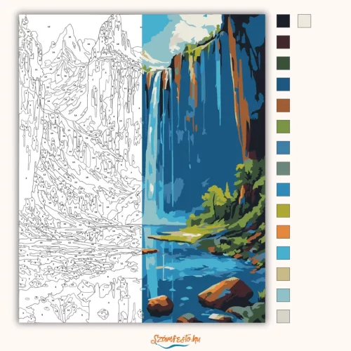 Kristálytiszta vízesés - számfestő készlet - Számfestő.hu - 50×60cm - Keretre feszítve