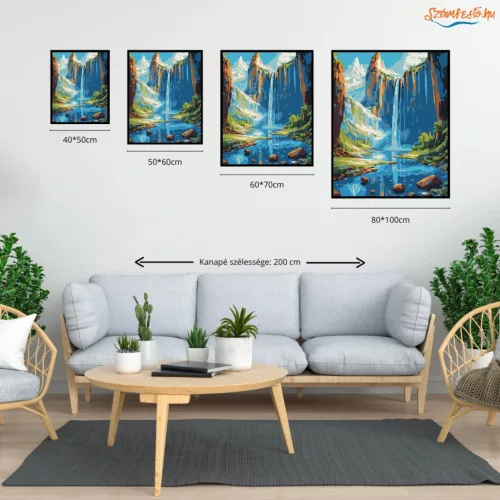 Kristálytiszta vízesés - számfestő készlet - Számfestő.hu - 50×60cm - Keretre feszítve