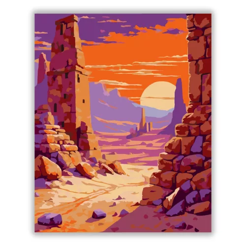 Aranyló romok - számfestő készlet - Számfestő.hu - 40×50cm - Keretre feszítve